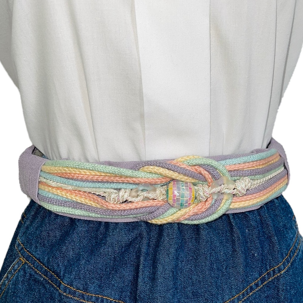 80s Vintage Pastel Knotted Rope Belt | Purple Linen |Adjustable Size